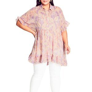 Dia & Co. Arna Tork Blush Pink and Lilac Floral Tunic - Size 18